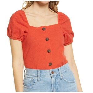 Madewell Jacquard Square-Neck Puff Sleeve Top size M